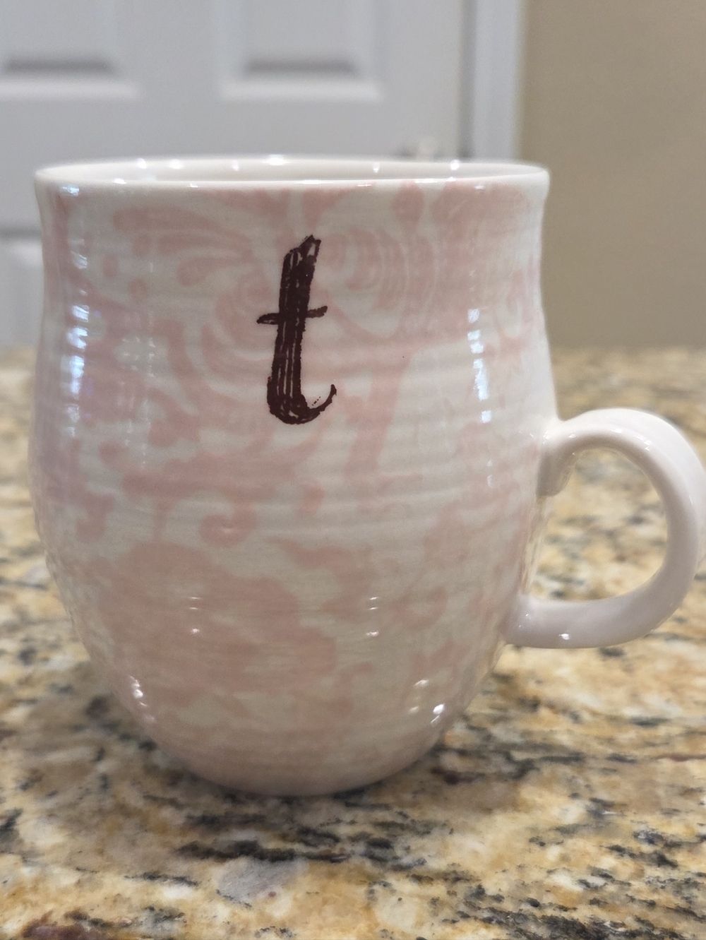 Anthropologie Homegrown Monogram Letter T Pink Floral Coffee Mug Tea Cup 14oz